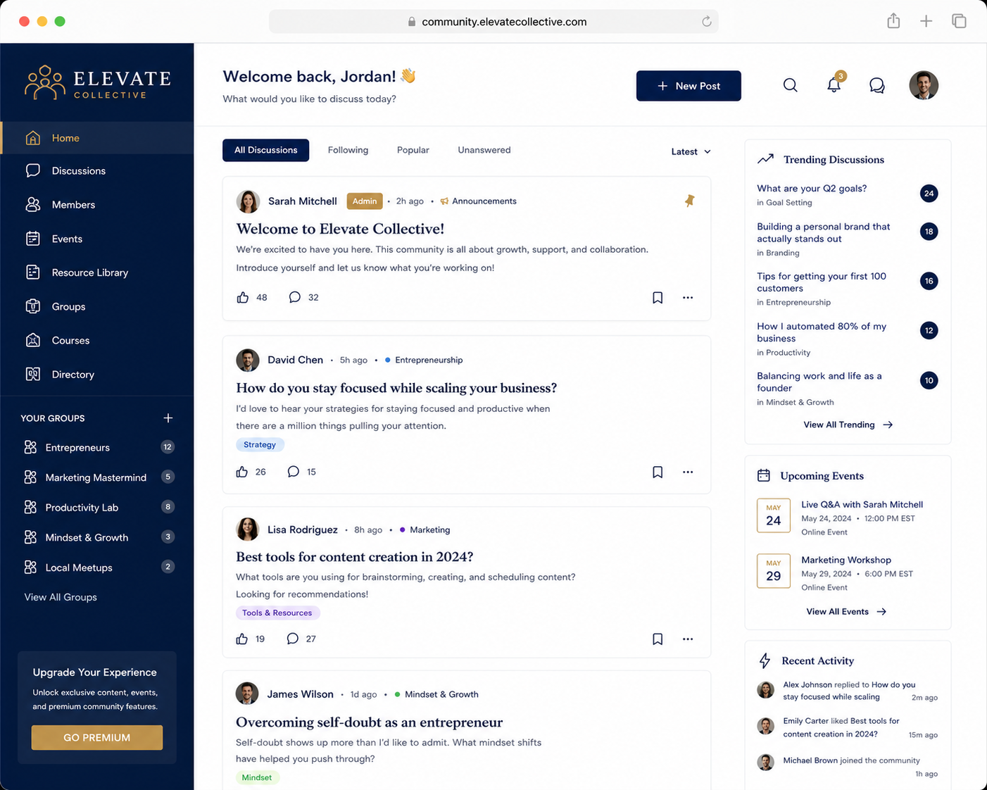 Community and forums website design example
